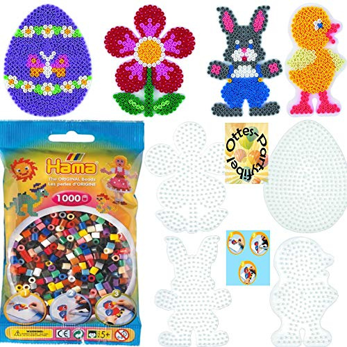 HHO HAMA Stiftplatten-Set midi Ostern Osterei + Küken + Häschen + Blume + 1000 Bügelperlen #2