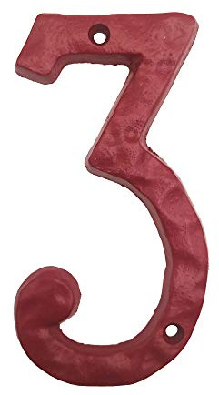 Hausnummer aus Gusseisen, 14 cm hoch, massiv gehämmert, elegantes rotes Finish (Nummer 3)