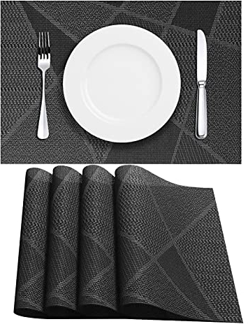 LAPONO Manteles Individuales Juego de 4 Salvamanteles Mantelitos PVC Lavables Mantel Tapetes Individual Mesa Salvamantel Antideslizantes Resistentes al Calor para Cocina Comedor, 45 x 35 cm Negro Gris