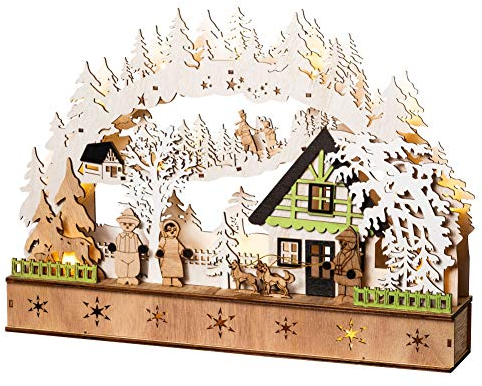 Wichtelstube-Kollektion LED Schwibbogen, Lichterbogen Weihnachten mit Timer, Echtholz, Winterdorf Jäger