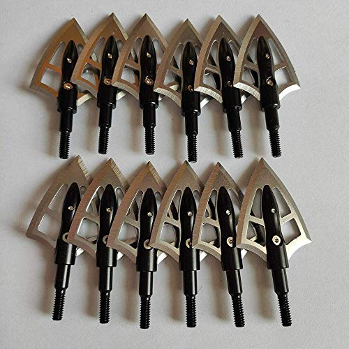 ZZUUS 12Pcs Punte di Freccia da 100 grani 2 Lame Punte di Freccia per tiro con L'Arco in Acciaio Inossidabile per Arco Composto da Balestra
