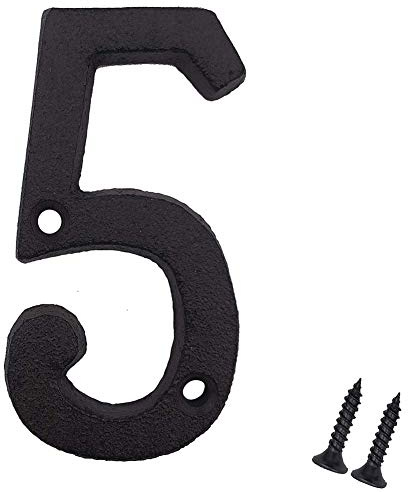 Suithink 3 Inch Black Metal Arabic Numbers Cast Iron House Sign DIY Address Numbers with Fixing Screws (5)