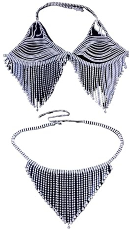 Silber- Jahrgang Strass Körper Kette BH Kristall Kette Bikini Truhe Körperzubehör Schmuck Damen sexy Dessous Nachtclub Kleidung
