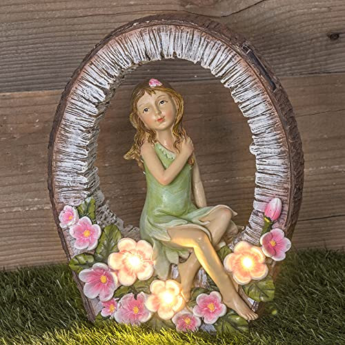 GloBrite Garden Ornament Solar Fairy Flower Figurine - Garden Statue Sculpture Solar Powered Lights Animal Figurine for Yard Lawn Home Decoration Gift