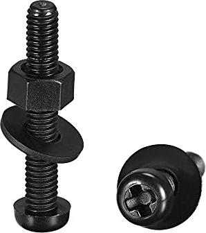 sourcing map - Kit di rondelle in nylon, serie M4 x 25 mm, con testa tonda e bulloni, rondelle piatte, colore: nero, 20 pezzi