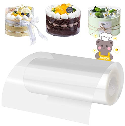 Tortenrandfolie, MCSQK 15cm x 10m Kuchen Kragen Transparent Acetat Rolle Kuchen Halsbänder, Tortenfolie Torten Verpackung Folie Cake Collars für Tortendeko Mousse Schokolade Dessertringe Dekoration