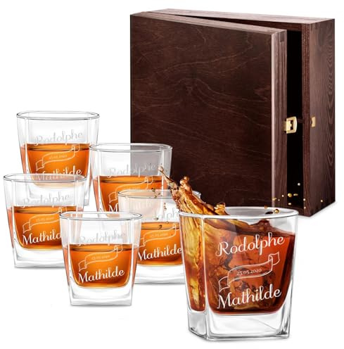 Maverton Ensemble de 6 Verres à whisky pour couples, Cadeau d’anniversaire | Pour connaisseurs de whisky, Cadeau personnalisé pour jeunes mariés, Classique