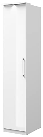Furniture24 Schrank Optima 17 Kleiderschrank Drehtürenschrank 1 Tür 4 Einlegeboden Regalschrank 45 cm breit Weiß/Weiß Hochglanz Schlafzimmer