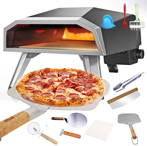 0℃ Outdoor Four à Pizza portatif d'extérieur à gaz pour Jardin avec Pierre à Pizza, Four à Pizza avec Affichage de la température pour Barbecue au Charbon de Bois et à gaz Four à Pizza