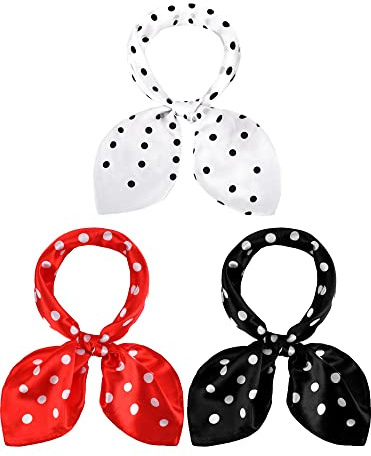 Boyiee 3 Pcs 1950s Vintage Scarf Women Chiffon neckerchief Retro Square Neck Head Hair Scarf Purse Neckerchief(Polka Dot)