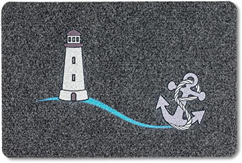 Rutschfeste Fussmatte innen mit Motiven - Leuchtturm 40x60 cm (Rechteckig) | Fußmatte pflegeleicht Passt unter die Eingangstür Schmutzfangmatte strapazierfähig indoor Türmatte Eingangsbereich langlebig