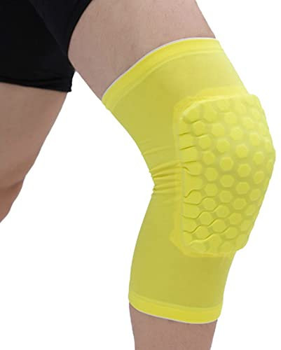 LTLCLZ 1Pcs Honeycomb Knee Pads Basketball Sport Kneepad Volleyball Knee Protector Brace Support Football Compression Leg Sleeves,Yellow,L