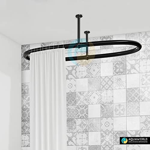Aquaworld Tradizionale bastone ovale per tenda da doccia, montaggio a soffitto, nero opaco con finitura in acciaio a basso tenore di carbonio, asta per tenda con supporto regolabile, 110 x 64 x 28 cm