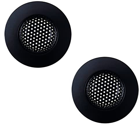 Antrader Lot de 2 filtres d'évier de cuisine, 7,6 cm, panier de 3,8 cm, filtre de vidange d'évier en acier inoxydable, noir