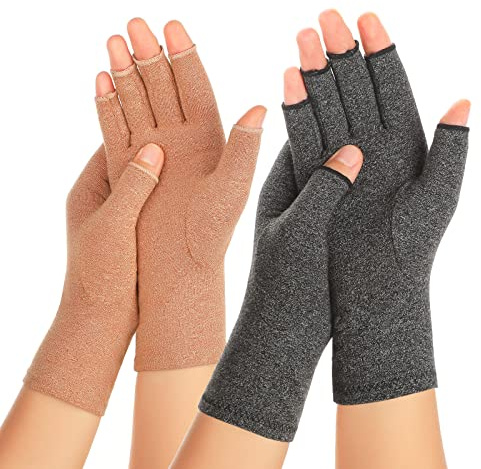 Zexhoor 2 Paar Arthritis Kompressionshandschuhe für Damen und Herren, Karpaltunnelschmerzlinderung, fingerlos für Tippen und tägliche Arbeit