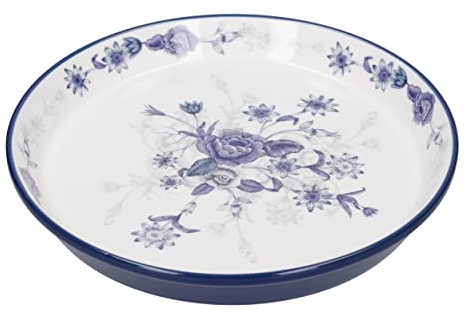 London Pottery Blue Rose - Plato para pasteles, cerámica, diseño de rosas azules, 20 cm, color marfil almendra y azul