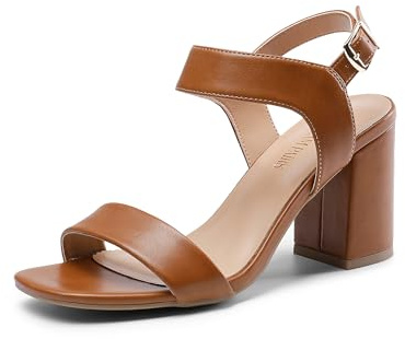 DREAM PAIRS Women's High Chunky Heels Square Toe Block Ankle Strap 3 inch Comfortable Heeled Sandals For Formal Wedding Party Dress,Size 8,Brown,SDHS2359W