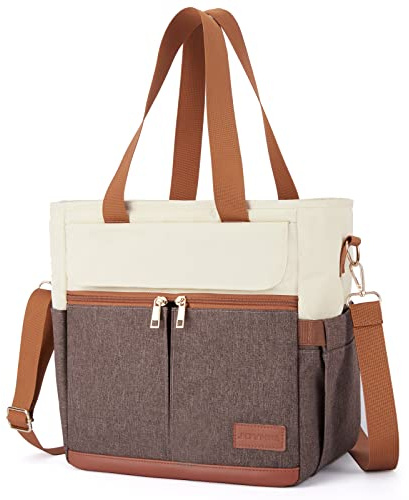 JOYHILL Lunch Bag for Man, Lunch Tote for Woman, Leakproof Insulated Lunch Box with Shoulder Strap, Adult Reusable Lunch Cooler Tote Bags for Work Picnic Camping School Beach, Brown | Lightweight Durable Material 16L Capacity Easy Clean Lining for Work Picnic Travel