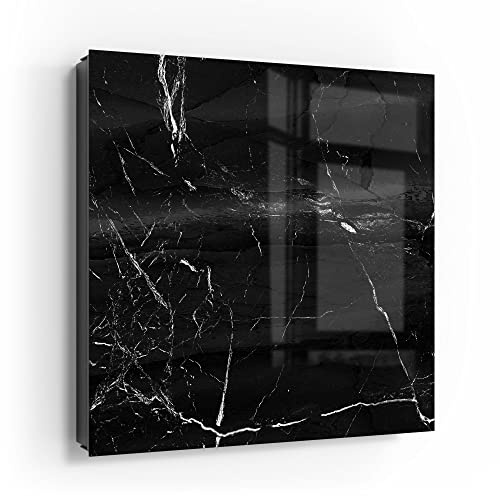 DEQORI Schlüsselkasten schwarz | 30x30 cm | Motiv Marmoradern im Detail | Glas & Metall Schlüssel-Box | Schlüsselschrank mit 50 Haken + 2 Magnete | Moderne Box magnetisch & beschreibbar
