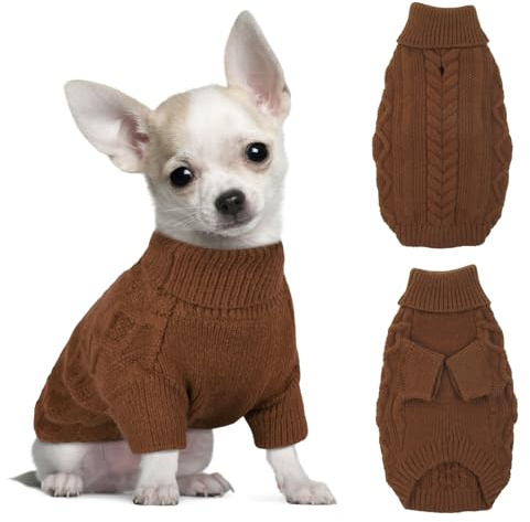 Hjumarayan Hundepullover Kleine Hunde - Schlicht & Elegant Hunde Pullover, Warm Hundepullover mit Geschirrloch, Schöner Hundepulli mit Beinen Hund Pullis für Chihuahua (Kaffee XS)