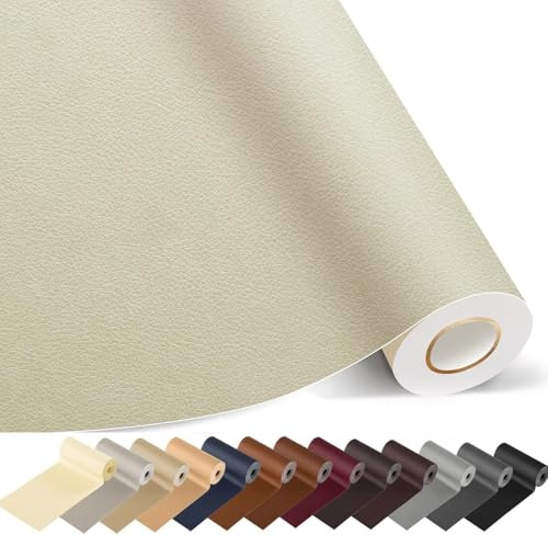 MICTER Leder Patch Selbstklebend, 15 x 300cm Kunstleder Selbstklebend Reparatur Kit für Möbel, Sofa, Autositze, Taschen, Leder Reparatur und Renovierung (Beige weiß)