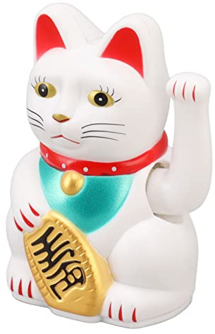 4 Inch Arm Waving Fortune Cat Battery Powered, Hand Waving Welcoming Cat Chinese Lucky Cat Decor for Home Desk Ornament Gift Giving