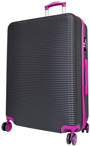 Trendyshop365 Reisekoffer groß Hartschale Santorin 75cm, 99 Liter, 4 Rollen, Zahlenschloss, schwarz-pink