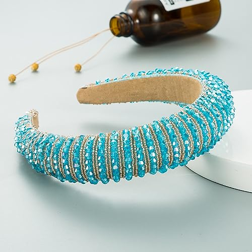 Breite 3 cm Damen Haarbänder Handgewebtes Perlen Stirnband Haarstyling Accessoires für Damen Mädchen,Für Gesicht Waschen,Schminken,den täglichen Gebrauch, Partykleidungszubehör,Hellblaubraun