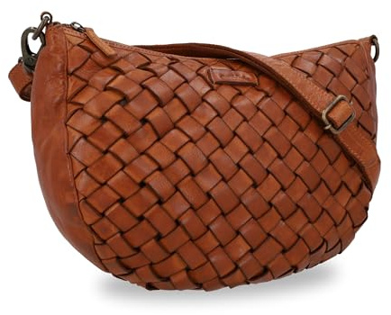 Gusti Leder Umhängetasche Damen - Clover – Halbmondförmige Ledertasche Damen aus Rindsleder - Vintage Umhängetasche Leder mit Retro Flechtdesign