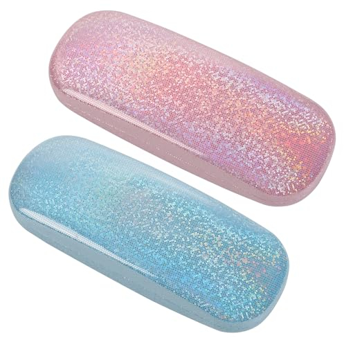 TRUEIN 2 Pièces Boite Lunettes Rigide, Boite Lunettes Rigide en Cuir PU, Étui à Lunettes Éblouissant Portable avec Chiffon de Nettoyage, Étui Lunettes de Soleil pour Enfant Femme