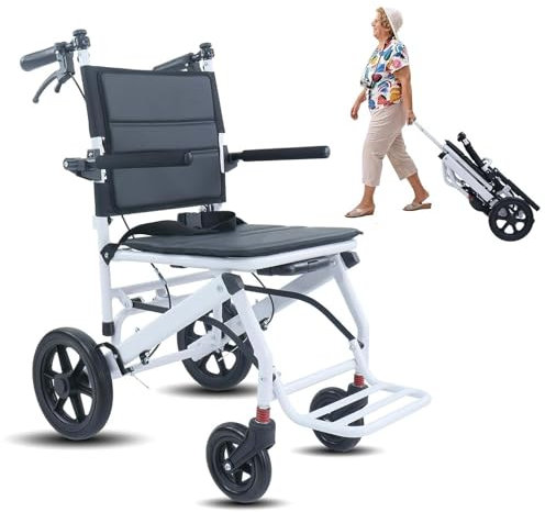 Faltrollstuhl, Ultraleichter Transportrollstuhl, 11 Zoll Hinterrad, Faltbarer Tragbarer Boarding-Reiserollstuhl Mit Handbremse, Rollstühle Für Erwachsene,Trolleys Für Ältere Menschen
