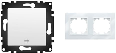 WESA - Interruptor de Pared de Cruzamiento con Marco de Cristal Blanco, Fácil instalación con Opción a Distintos Diseños.