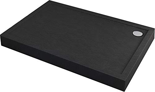 Sellon24® Duschkar svart stenutseende halkfri duschkar DIN 51097 A höjd 12 cm (90 x 120 x 12)
