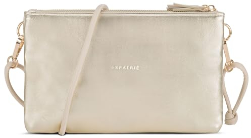 Expatrié Clutch Damen Gold Braun - Emilie - Stylische Umhängetasche für Hochzeit, Party & Freizeit - Kleine Handtasche in zwei Farben - Crossbody Bag für Frauen - Längenverstellbarer Schultergurt