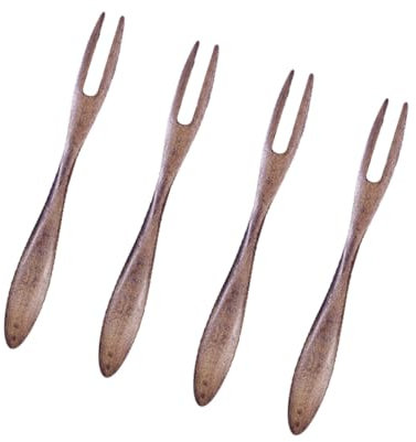 LIFKOME Elegante Juego de 4 Tenedores de Postre de Madera para Frutas para Fiestas Y Uso Doméstico