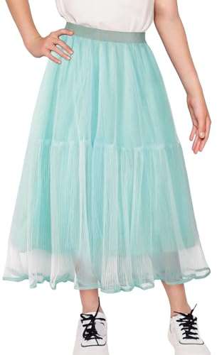 Maeau - Gonna Lunga Tulle Ragazze A-Line Gonna Midi Tutu in Maglia Gonne Pieghe Principessa Danza Carino Gonna Lunga Primavera Estate - 4-12 Anni, verde, 5-6 Anni