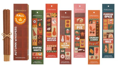 Folkulture Premium Autumn Incense Sticks Pumpkin Spice, Pack of 6-120 | Non Toxic, No Charcoal, Organic, 45 Mins Long Burning, Sandalwood, Vanilla Incense for Fall Décor, Autumn,Aromatherapy