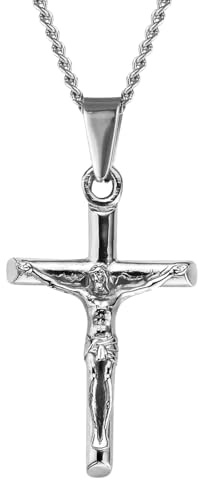 DVRK ® Crucifijo Colgante Hombre Oro 18k o Plata con Base Acero Inoxidable 316L - Collar Cruz Hombre Resistente al Agua - Idea Regalo Chico, Cross Necklace, Crucifix, Necklace, Gift