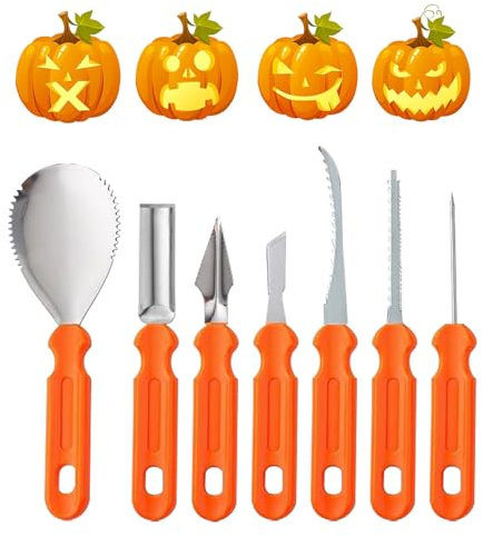7 Stück Halloween Kürbis Schnitzset,Halloween Dekoration Kürbis Schnitzer Schneide Werkzeuge zum Aushöhlen von Kürbisse,Edelstahl Kürbis Schnitzwerkzeuge Schnitzmesser Kürbis Schnitzen Set (7 Stück)