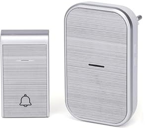 Timbre inalámbrico CA plateado, timbre autoalimentado de puerta, timbre exterior inalámbrico impermeable, timbre de 36 melodías, 3 niveles volumen
