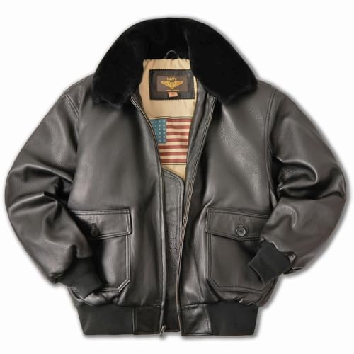 Landing Leathers Men Navy G-1 Distressed Leather Flight Bomber Jacket (Also available in Big & Tall)