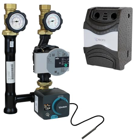 ENVIRON - Gruppo pompa circuito di riscaldamento Profimix EN001T con miscelatore a tre vie, pompa ad alta efficienza e motore fisso con sensore di temperatura e display a colori (Wilo Para 25/6)