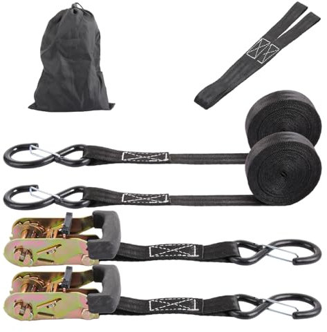ASelected 2Pack Ratchet Straps, 25mm x 4.5m Heavy Duty Ratchet Strap with S-Hook, 800KG Ratchet Tie Down Straps for Motorcycle, Trucks, Trailer - Black