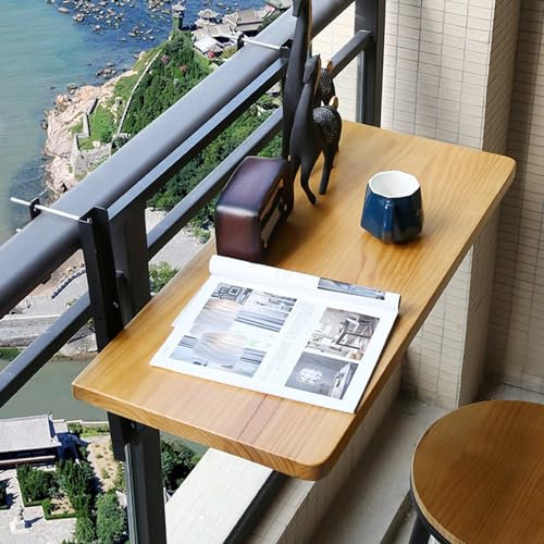 Klapptisch Balkon-Klapptisch, Außengeländertisch, verstellbare wandmontierte Balkonterrasse aus Massivholz, Geländer-Beistelltische für Terrasse und Garten (Farbe: Schwarz, Größe: 80 x 35 cm) To