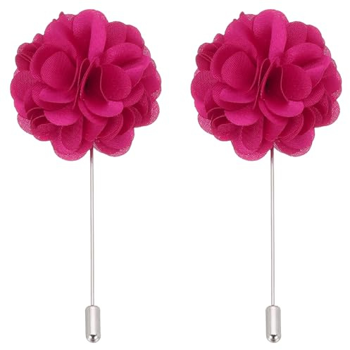PATIKIL Pin de Boutonniere de Flor, 2 Pcs Broche de Solapa para Hombres Flor de Camelia para Traje Boda Graduación Aniversario Broche Accesorios de Traje de Graduación, Rojo Rosa