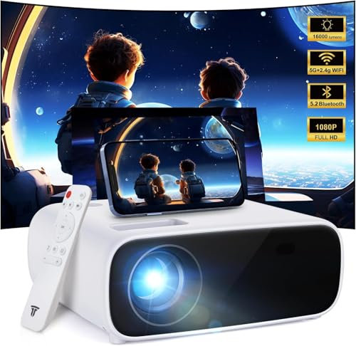 Proiettore 5G WiFi e Bluetooth 5.2, dimensione massima di proiezione fino a 200 pollici videoproiettore, supporta la qualità dell'immagine Full HD 1080P, retroproiettore Compatibile con più