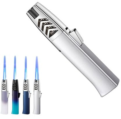 Windproof jet flame lighter, butane torch lighter, lightsaber lighter, adjustable flame and refillable flame lighter, cool lighter with flame switch lock. Suitable for BBQ outdoor campfire gifts (buta