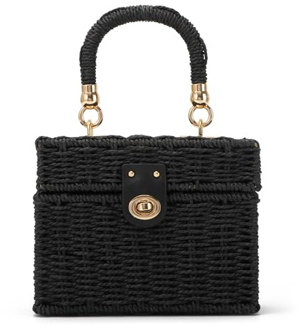 SUKUTU Handgeflochtene Rattantasche für Frauen Geflochtener Strohhalm Square Crossbody Bag Vintage Korb Handtasche Strand Tragetasche