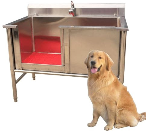 Haustier Badestation Hundewaschstation für draußen, Hundebadewanne, professionelle Hundebadewannen, mit Schiebetür, Edelstahl-Hundepflegewanne, tragbare Hundewaschstation, Hundebadestation,