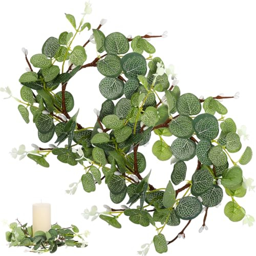 HEMOTON 2stücke Dekorative Kerzenringe Aus Künstlichem Eukalyptus Für Ostern Stilvolle Wreaths Für Stumpenkerzen Und Tischdekoration Frühlingsdeko Für Zuhause